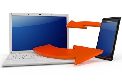 3d Laptop and smartphone communicating via wireless technology