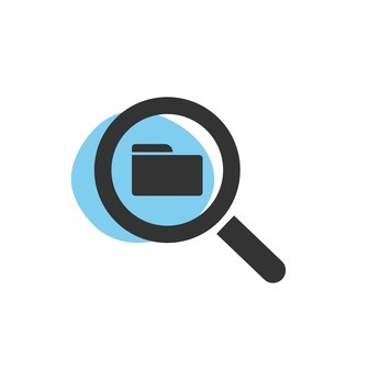 Magnifying glass looking for a folder isolated web icon